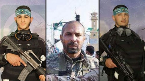 Marwan al-Ara (L), Arafat Abu Marshould (C) and Hamas field commander 