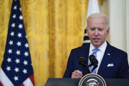 President Joe Biden speaks during a joint news conference with South Korean President Moon Jae-in, in the East Room of the White House, Friday, May 21, 2021, in Washington. (AP Photo/Alex Brandon)
