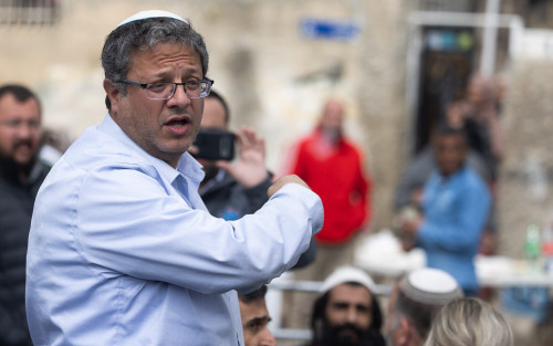 MK Itamar Ben Gvir seen in the East Jerusalem neighborhood Sheikh Jarrah, on January 20, 2022. Photo by Yonatan Sindel/Flash90 *** Local Caption *** שייח ג'ארח ירושלים יום הפגנה משפט צדק משטרה איתמר בן גביר