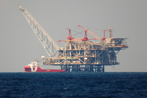 FILE PHOTO: The production platform of Leviathan natural gas field is seen in the Mediterranean Sea, off the coast of Haifa, northern Israel June 9, 2021. REUTERS/Amir Cohen