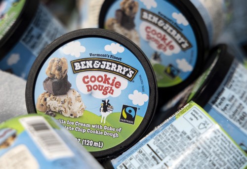 WASHINGTON, DC - MAY 20: Ben and Jerry's ice cream is stored in a cooler at an event where founders Jerry Greenfield and Ben Cohen gave away ice cream to bring attention to police reform at the U.S. Supreme Court on May 20, 2021 in Washington, DC. The two are urging the ending of police qualified immunity. Kevin Dietsch/Getty Images/AFP (Photo by Kevin Dietsch / GETTY IMAGES NORTH AMERICA / Getty Images via AFP)