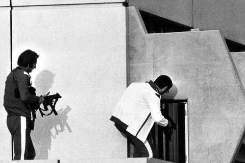 Two snipers get in position in the Olympic Village in Munich, on 5 September 1972.