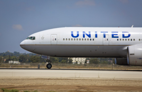 View of a United Airline flight on the airstrip at Ben Gurion International Airport on August 03, 2013. Photo by Moshe Shai/FLASH90 *** Local Caption *** ðúá'â ùãä úòåôä áï âåøéåï îèåñ ðîì úòåôä