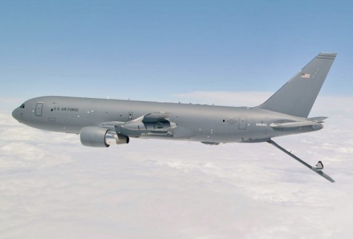 160712-F-HP195-xxx SEATTLE, Wash. (July 12, 2016) Boeing's KC-46 aerial refueling tanker conducts receiver compatibility tests with a U.S. Air Force C-17 Globemaster III from Joint Base Lewis-McChord as part of Test 003-06. The event marks the nearing completion of "Milestone C" in the new tanker's developmental testing stage. (U.S. Air Force photo by Christopher Okula)