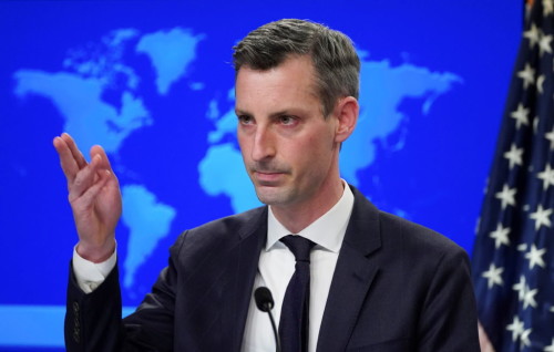 U.S. State Department Spokesman Ned Price speaks during a news briefing at the State Department in Washington, U.S., February 8, 2021. REUTERS/Kevin Lamarque/Pool