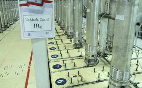 FILE - This file photo released Nov. 5, 2019, by the Atomic Energy Organization of Iran, shows centrifuge machines in the Natanz uranium enrichment facility in central Iran. Negotiations to bring the United States back into a landmark nuclear deal with Iran are set to resume Thursday, April 15, 2021, in Vienna amid signs of progress Äî but also under the shadow of an attack this week on Iran's main nuclear facility. (Atomic Energy Organization of Iran via AP, File)