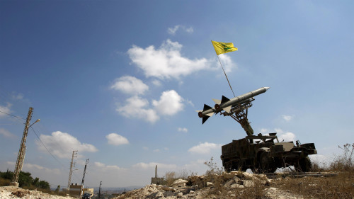 Qalawayeh, LEBANON: A model of a Katyusha rocket launcher erected by Hezbollah militants is seen in the southern Lebasnese village of Qalawayeh 06 July 2007. A year after the Israel-Hezbollah war which battered Lebanon, much of the infrastructure has been restored but the rebuilding of homes has been slow and the services sector remains stagnant.  AFP PHOTO/MARWAN NAAMANI (Photo credit should read MARWAN NAAMANI/AFP/Getty Images)