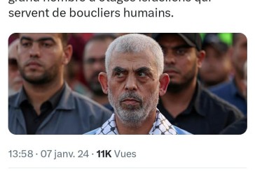 Selon l’ancien chef du renseignement militaire de Tsahal, le Chef Terroriste du Hamas Sinwar Yahia aurait été localisé.