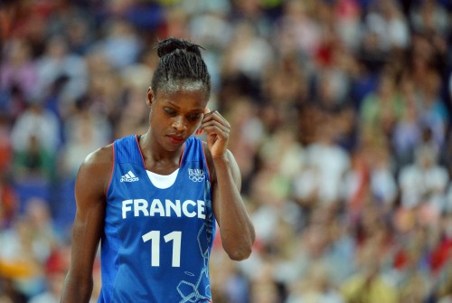 French guard Emilie Gomis is pictured during the London 2012 Olympic Games women's gold medal basketball game between the USA and France at the North Greenwich Arena in London on August 11, 2012. AFP PHOTO /MARK RALSTON (Photo by MARK RALSTON / AFP)