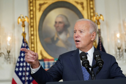 U.S. President Joe Biden delivers remarks at the White House in Washington, U.S., February 8, 2024. REUTERS/Kevin Lamarque