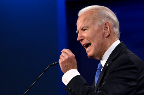 TOPSHOT - Democratic Presidential candidate and former US Vice President Joe Biden gestures as he speaks during the final presidential debate at Belmont University in Nashville, Tennessee, on October 22, 2020. (Photo by JIM WATSON / AFP) (Photo by JIM WATSON/AFP via Getty Images)