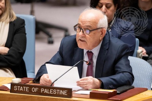 Riyad Mansour, Permanent Observer of the State of Palestine to the United Nations, addresses the Security Council meeting on the situation in the Middle East, including the Palestinian question.