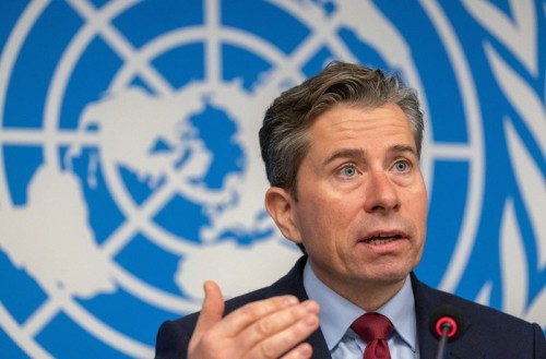 Tom Fletcher, Secrétaire général adjoint des Nations Unies aux affaires humanitaires et Coordonnateur des secours d'urgence (OCHA), assiste à une conférence de presse à Genève, Suisse. /Photo prise le 3 décembre 2024/REUTERS/Denis Balibouse