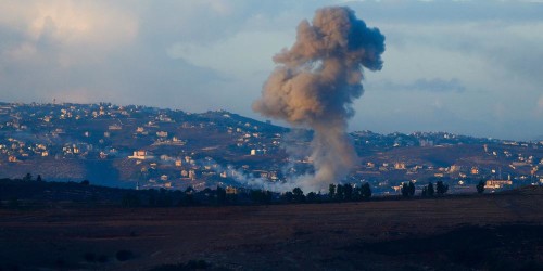 Smoke billows from the site of an Israeli airstrike in Adshit, near the Lebanon-Israel border, on September 23, 2024. The Israeli military on September 23 told people in Lebanon to move away from Hezbollah targets and vowed to carry out more "extensive and precise" strikes against the Iran-backed group. (Photo by Ammar Ammar / AFP)